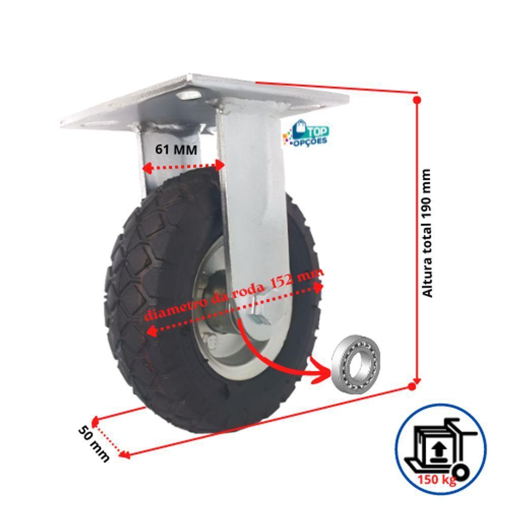 Rodizio Fixo Pneu 6X2 Pneumático Aro C/Rolamento 4 Lonas - 3