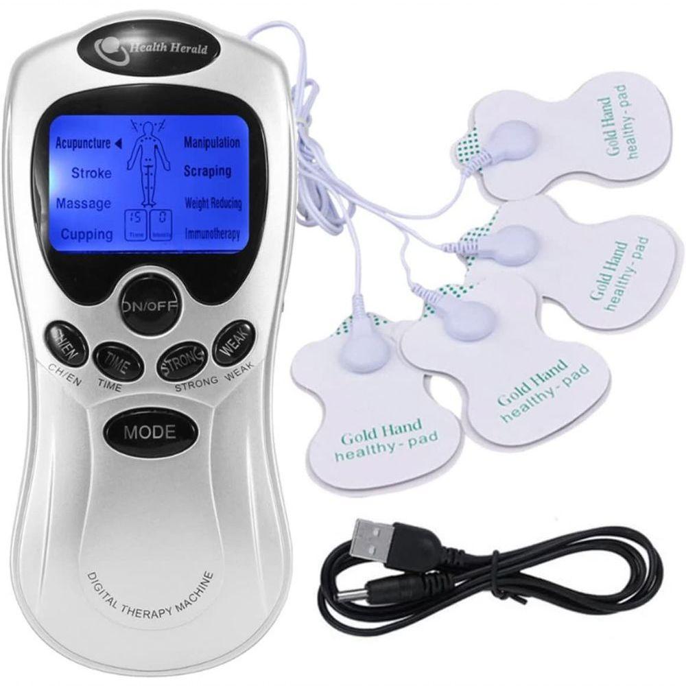 Massageador Eletrico Digital Para Dores E Tensao Muscular Acupuntura Lcd Com 4 Eletrodos Cx - 4