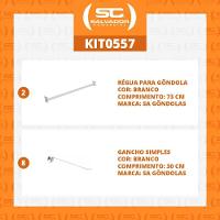 Kit - 2 Réguas Para Gôndola Ponta 73cm + 8 Ganchos Simples Branco - Sa Gondolas - 2