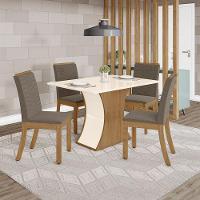 Conjunto Sala De Jantar Tampo Mdf Canto Reto 120 Cm 4 Cadeiras Melanie Henn Off White Com Nature E Bege - 1