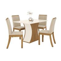 Conjunto Sala De Jantar Tampo Mdf Canto Reto 120 Cm 4 Cadeiras Melanie Henn Off White Com Nature E Linho - 7