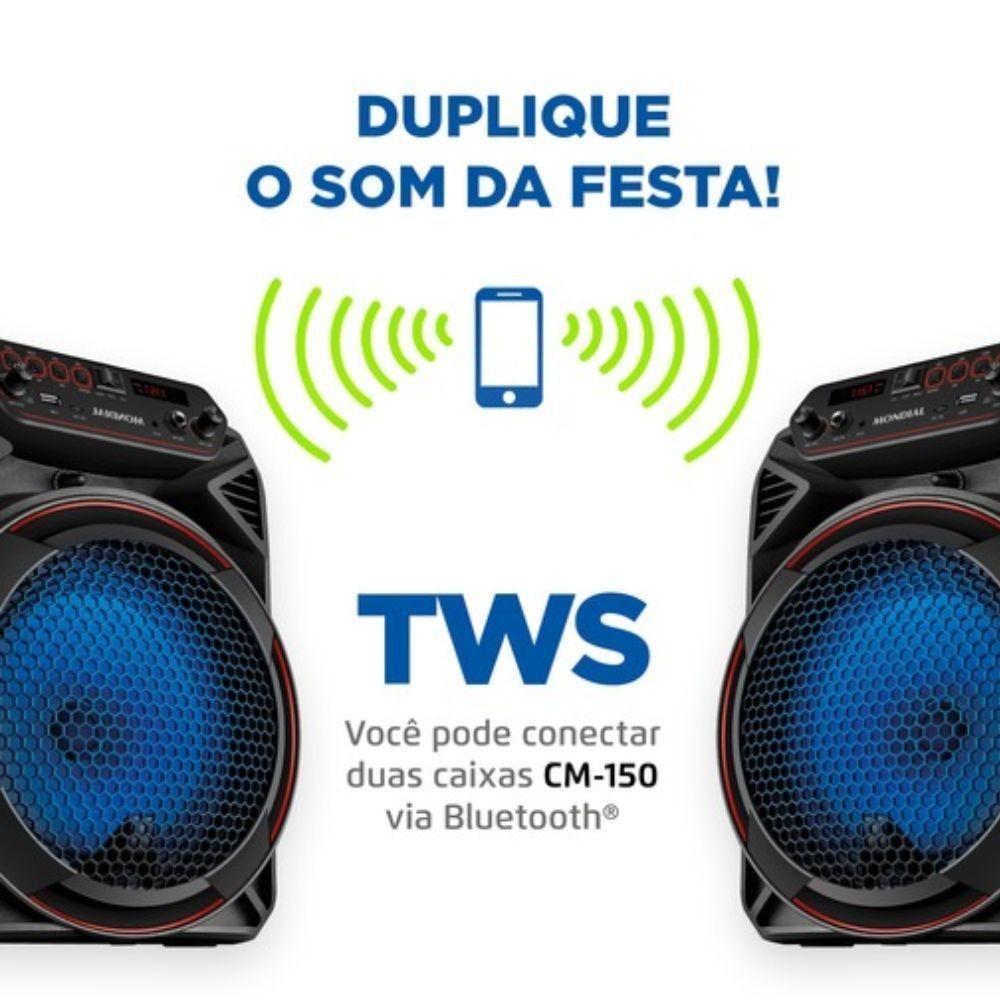 Caixa Amplificada Mondial Cm-150 Com Bluetooth, Usb, Rádio Fm E Função Tws - 150w Preto Bivolt - 2