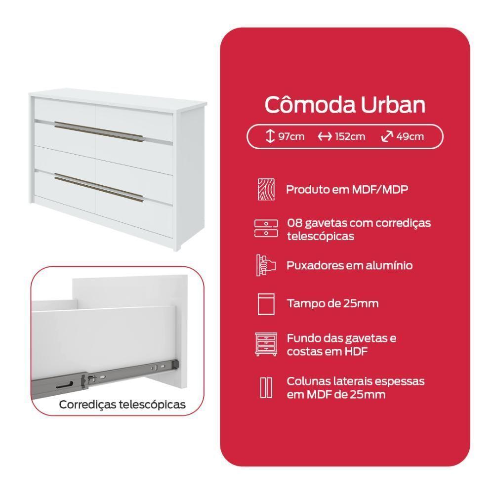 Cômoda Urban 8 Gavetas Branco - 5