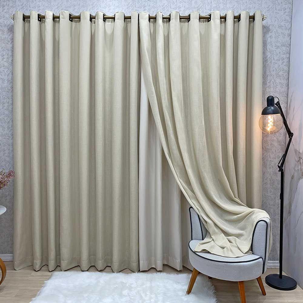 Cortina Nuance Microfibra Gaze Linho 2,00x1,70m Sala Quarto Varão 2m - Bege - 1