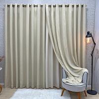 Cortina Nuance Microfibra Gaze Linho 2,00x1,70m Sala Quarto Varão 2m - Bege - 1