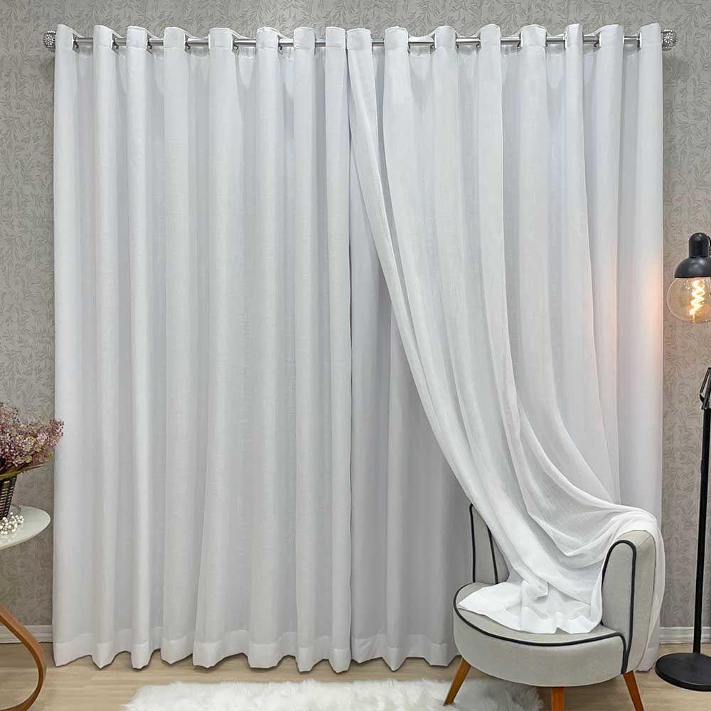 Cortina Nuance Microfibra Gaze Linho 2,00x1,70m Sala Quarto Varão 2m - Branco - 1