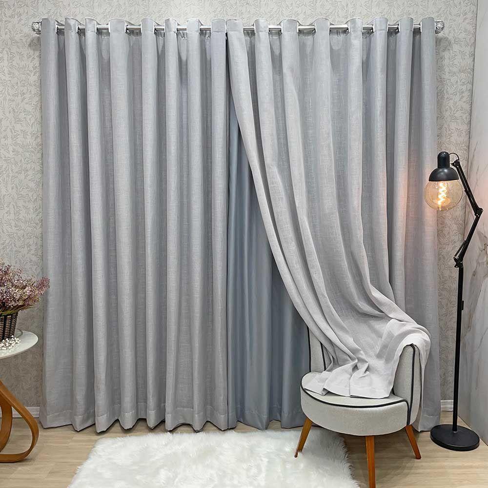 Cortina Nuance Microfibra Gaze Linho 2,00x1,70m Sala Quarto Varão 2m - Cinza - 1
