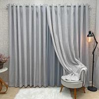 Cortina Nuance Microfibra Gaze Linho 2,00x1,70m Sala Quarto Varão 2m - Cinza - 1