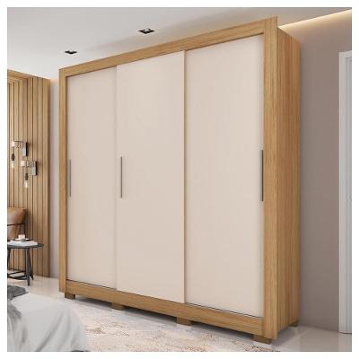 Guarda Roupa Casal Roupeiro New Glass 3 Portas 2 Gavetas Lamina Mel - Off White - Cacao