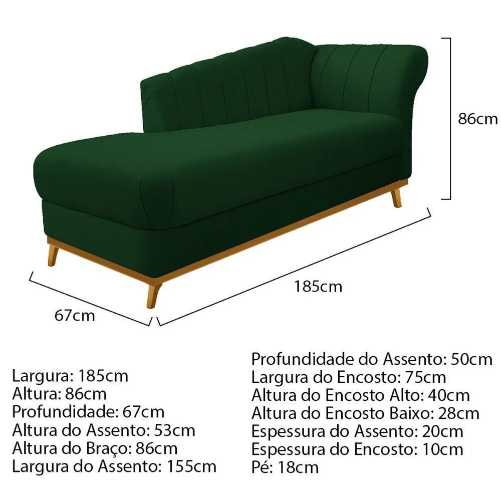 Kit Diva Recamier Vanessa 185cm Lado Esquerdo E 01 Poltrona Laura Suede Cor Verde - 6