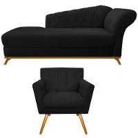 Kit Diva Recamier Vanessa 185cm Lado Esquerdo E 01 Poltrona Laura Suede Cor Preto - 1
