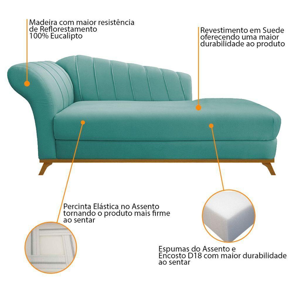 Kit Diva Recamier Vanessa 185cm Lado Direito E 01 Poltrona Laura Suede Cor Azul Tiffany - 4