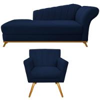 Kit Diva Recamier Vanessa 185cm Lado Esquerdo E 01 Poltrona Laura Suede Cor Azul Marinho - 2