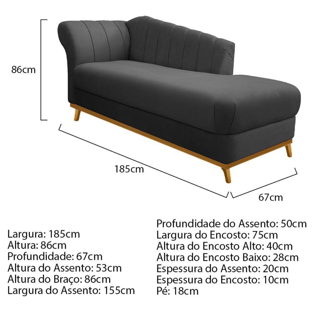 Kit Diva Recamier Vanessa 185cm Lado Direito E 01 Poltrona Laura Linho Cor Cinza Escuro - 5