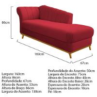 Kit Diva Recamier Vanessa 160cm Lado Direito E 01 Poltrona Laura Suede Cor Vermelho
