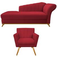 Kit Diva Recamier Vanessa 185cm Lado Esquerdo E 01 Poltrona Laura Suede Cor Vermelho - 1