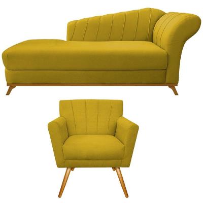 Kit Diva Recamier Vanessa 160cm Lado Esquerdo E 01 Poltrona Laura Suede Cor Amarelo