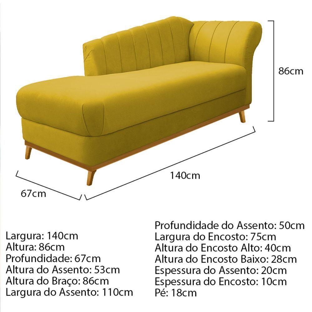 Kit Diva Recamier Vanessa 140cm Lado Esquerdo E 01 Poltrona Laura Suede Cor Amarelo - 8