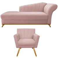 Kit Diva Recamier Vanessa 160cm Lado Esquerdo E 01 Poltrona Laura Suede Cor Rosê - 1