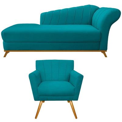 Kit Diva Recamier Vanessa 140cm Lado Esquerdo E 01 Poltrona Laura Suede Cor Azul Turquesa