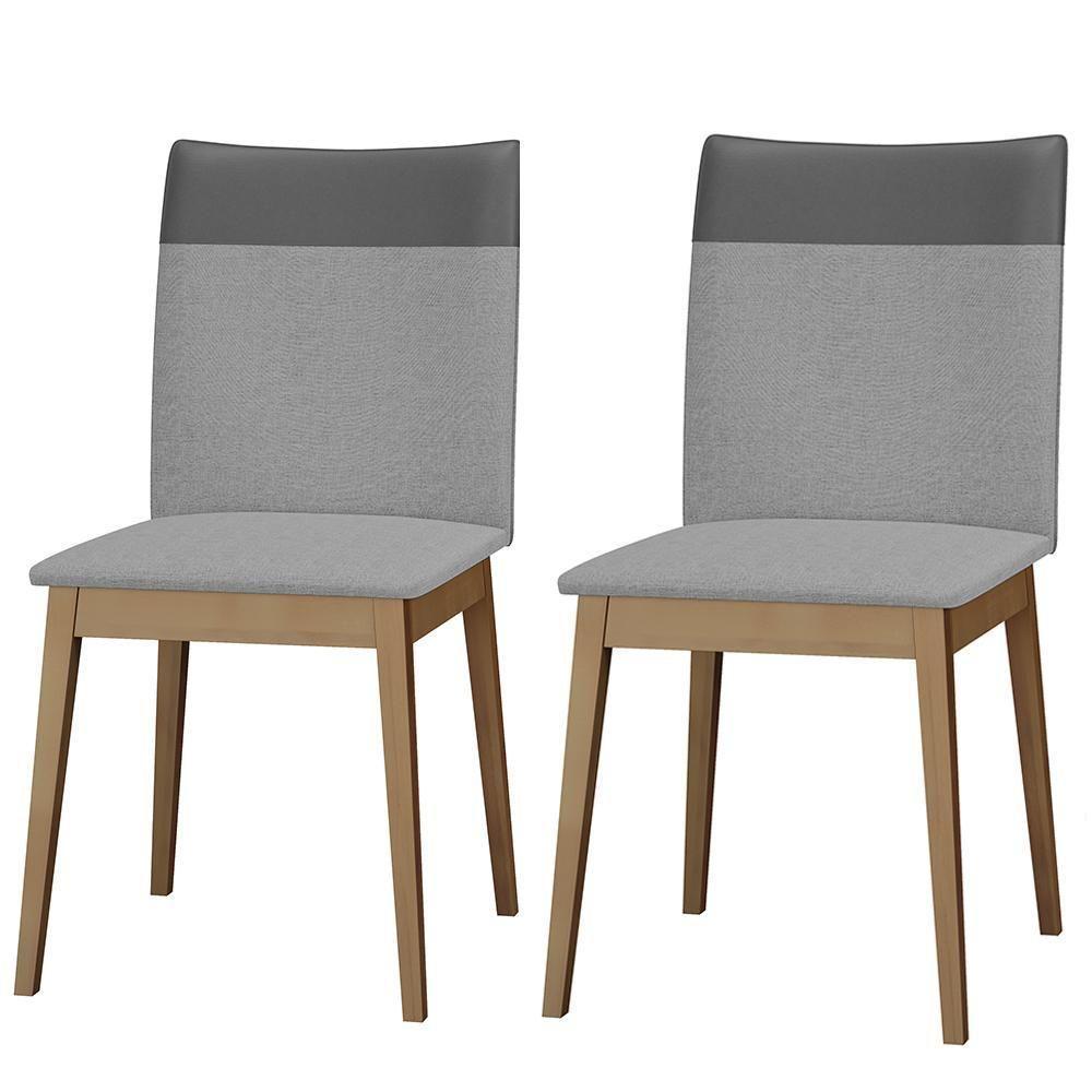 Conjunto 2 Cadeiras Cristal Linho Com Pés De Madeira Maciça Neblina/cinza Neblina/cinza - 1