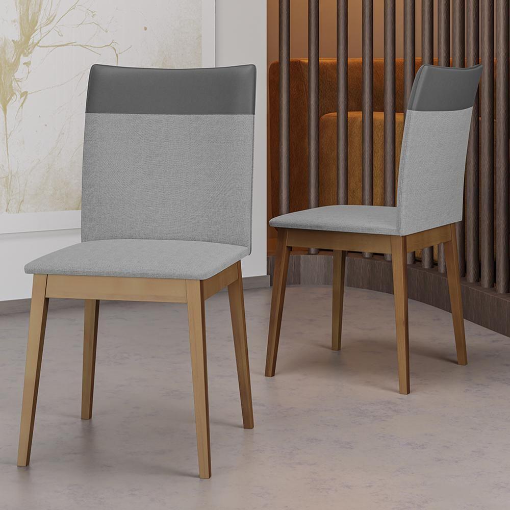 Conjunto 2 Cadeiras Cristal Linho Com Pés De Madeira Maciça Neblina/cinza Neblina/cinza - 4