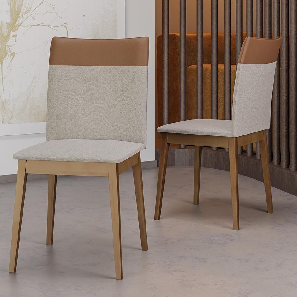 Conjunto 4 Cadeiras Cristal Linho Com Pés De Madeira Maciça Palha/caramelo Palha/caramelo - 2