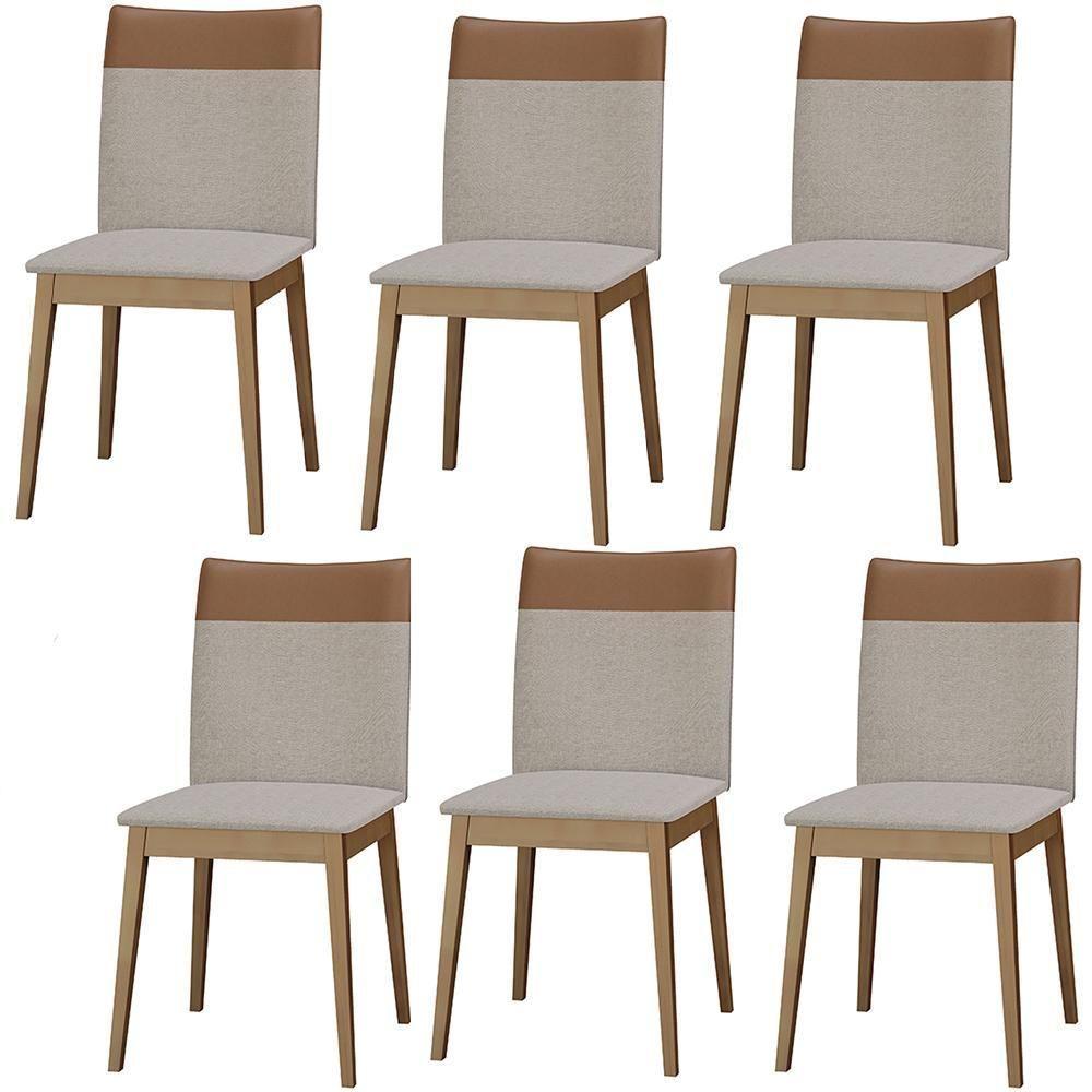 Conjunto 6 Cadeiras Cristal Linho Com Pés De Madeira Maciça Palha/caramelo Palha/caramelo - 1