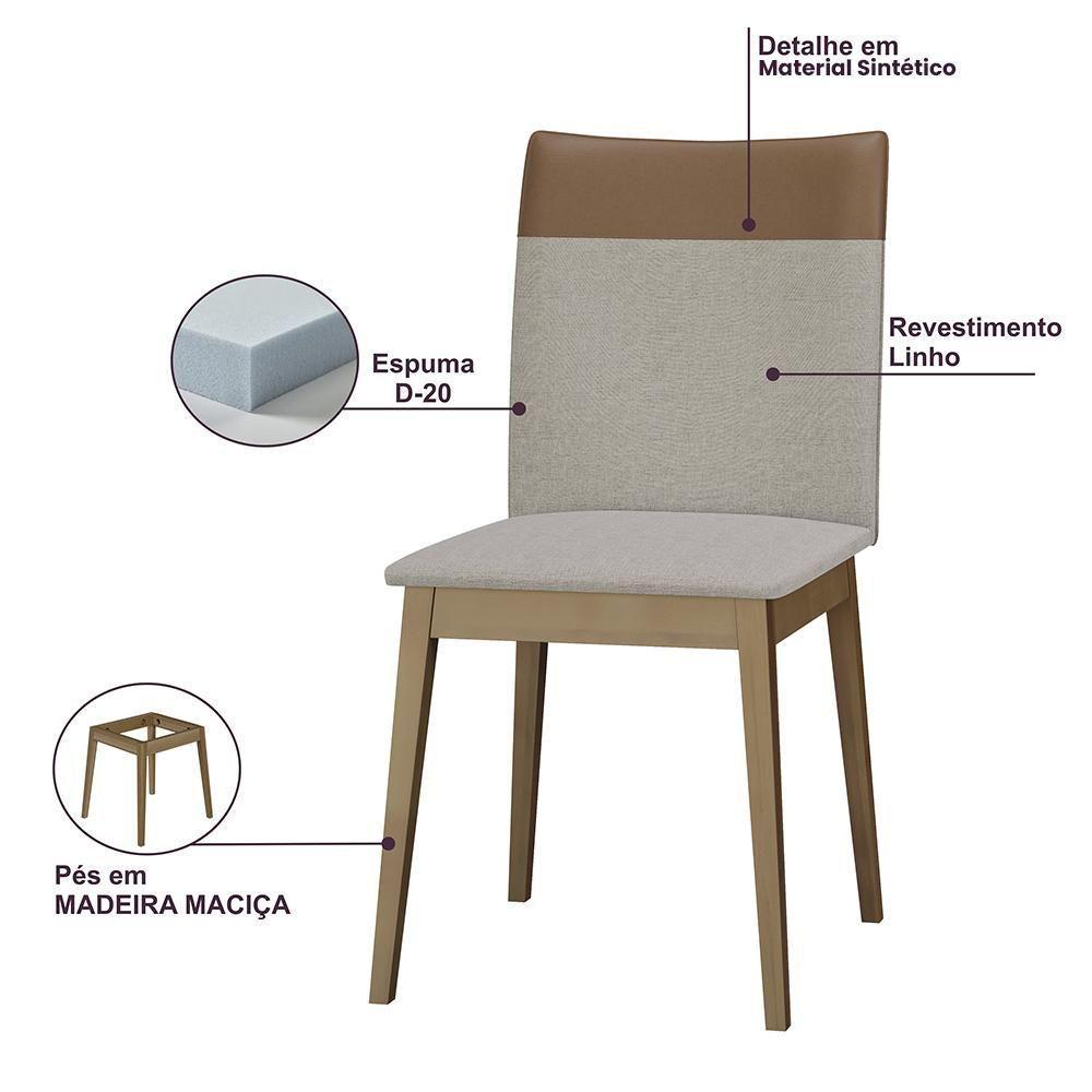 Conjunto 6 Cadeiras Cristal Linho Com Pés De Madeira Maciça Palha/caramelo Palha/caramelo - 4