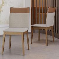 Conjunto 6 Cadeiras Cristal Linho Com Pés De Madeira Maciça Palha/caramelo Palha/caramelo - 3