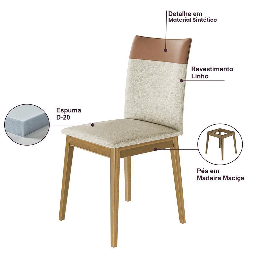 Conjunto 4 Cadeiras Cristal Linho Com Pés De Madeira Maciça Areia/caramelo Areia/caramelo - 4
