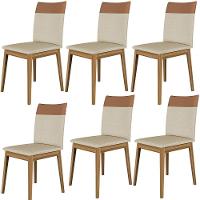 Conjunto 6 Cadeiras Cristal Linho Com Pés De Madeira Maciça Areia/caramelo Areia/caramelo - 1