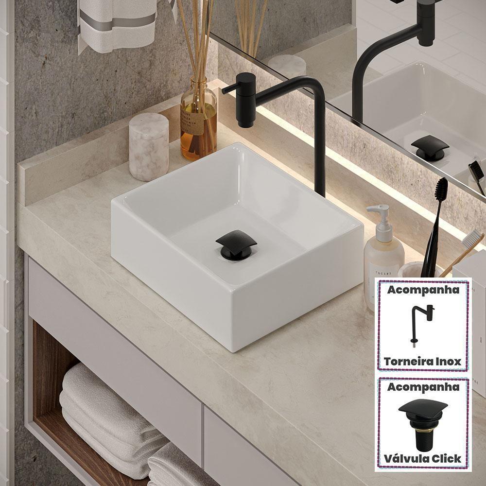 Kit Cuba Tulipa Com Torneira Inox Black Valvula Click Black Branco Branco - 2