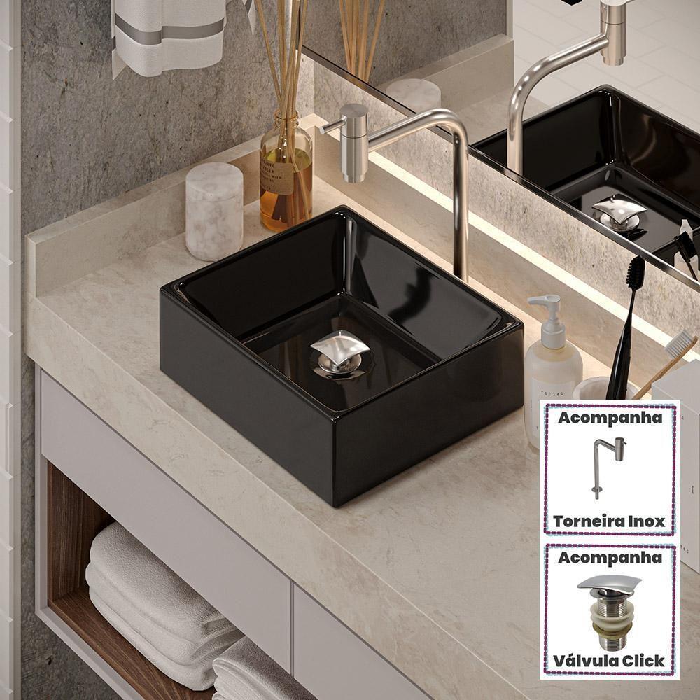 Kit Cuba Tulipa Sobrepor Com Torneira Inox E Valvula Click Preto - 4