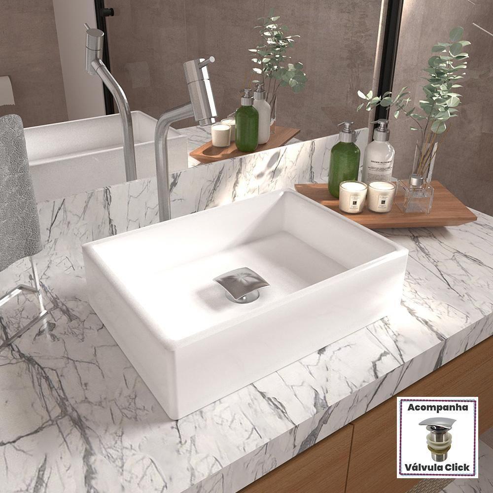 Cuba Pia Banheiro Torino Torneira Dl08 Valvula Inox Click Branco Branco - 2