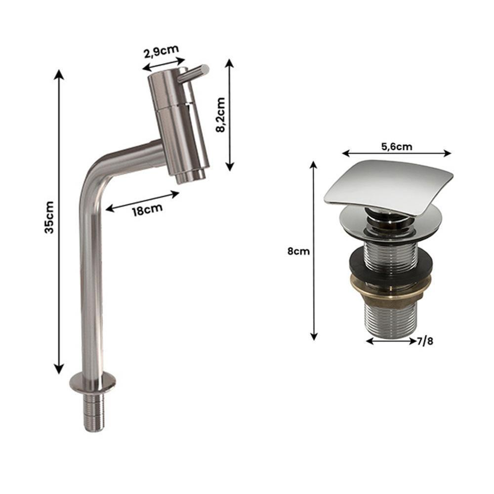 Cuba Pia Banheiro Torino Torneira Dl08 Valvula Inox Click Branco Branco - 3