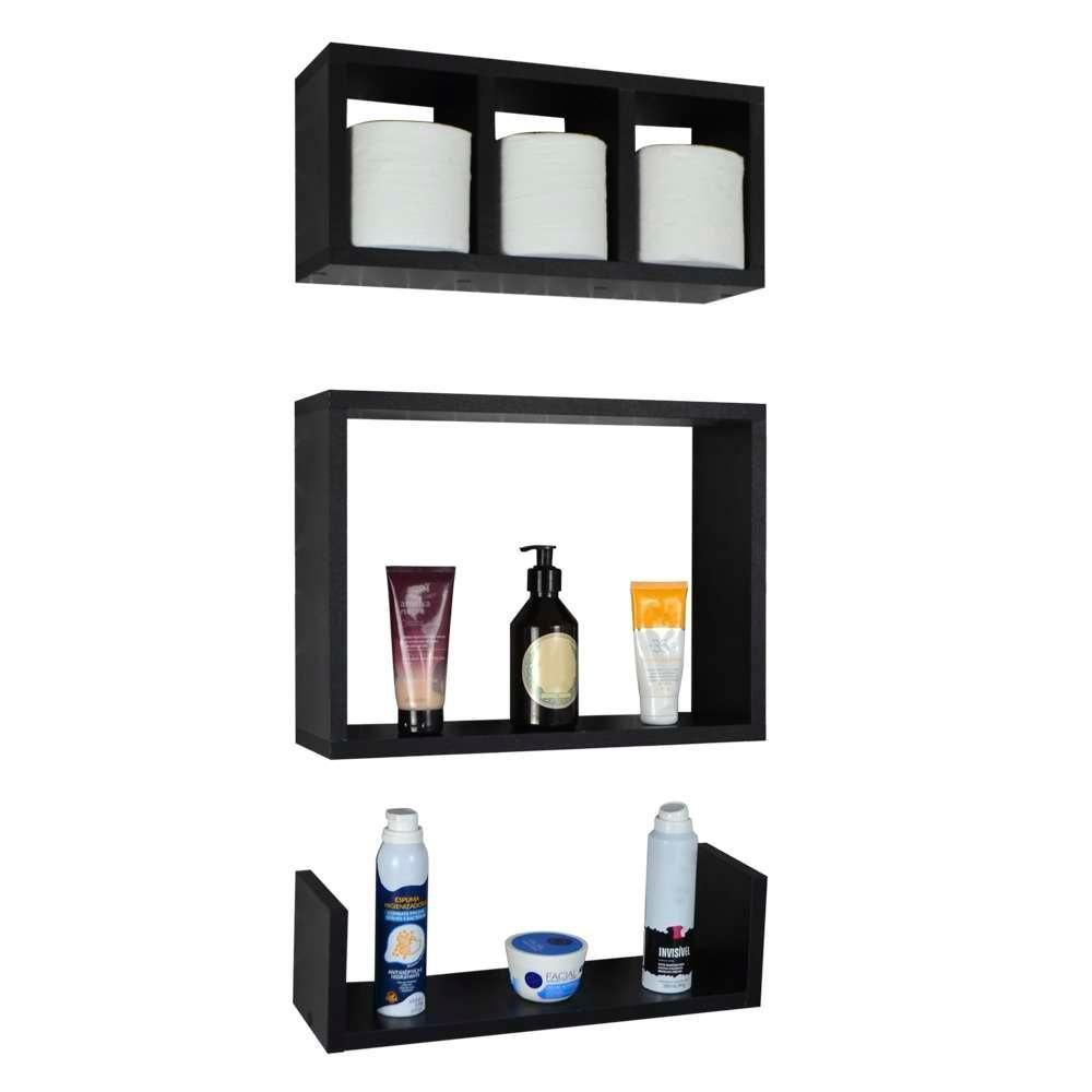 Kit 3 Peças Nicho Prateleira Para Banheiro 40 X 12cm Preto - 5
