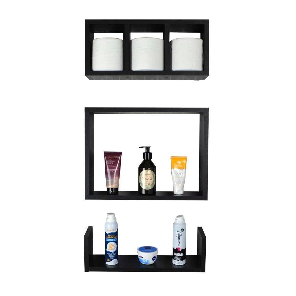 Kit 3 Peças Nicho Prateleira Para Banheiro 40 X 12cm Preto - 6