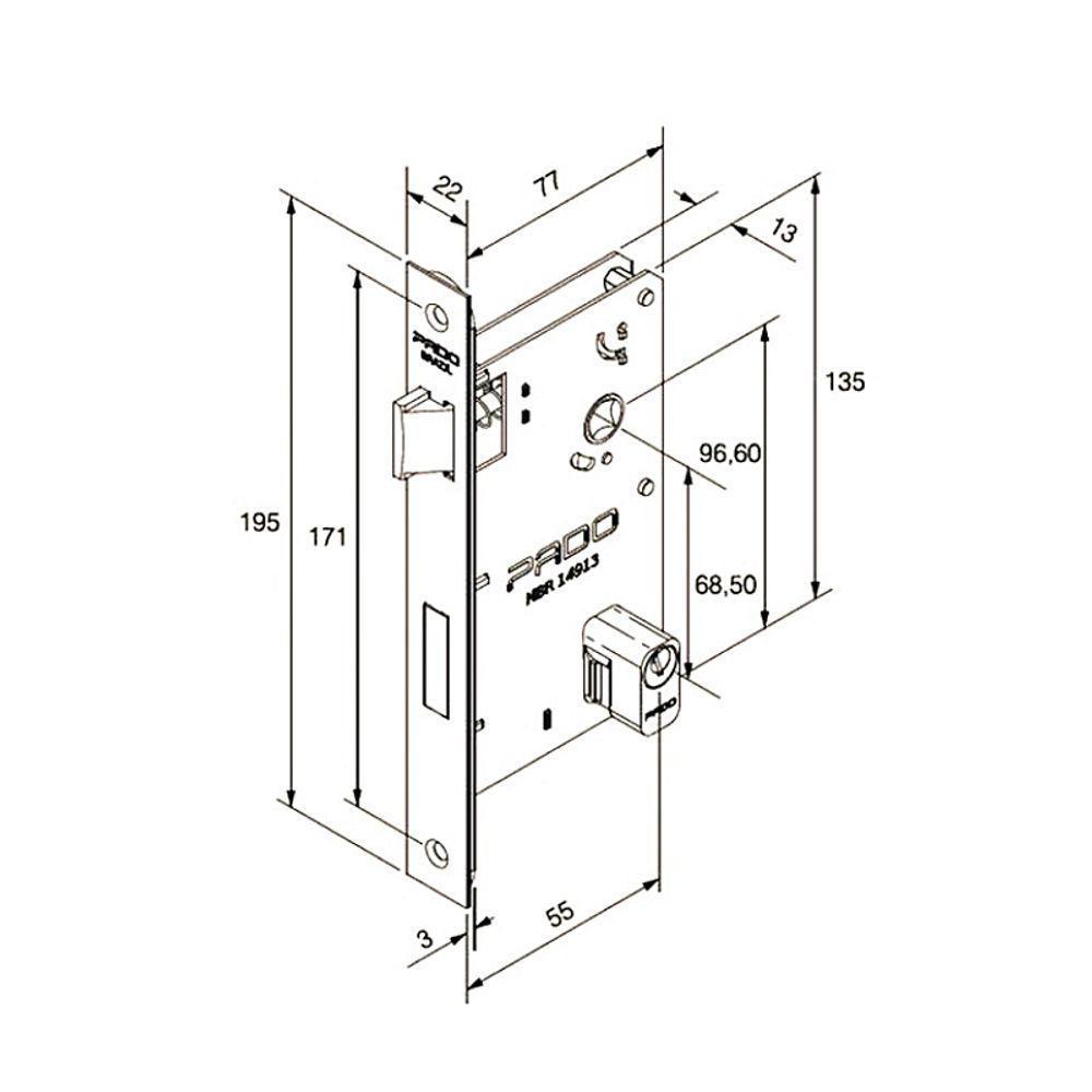 Fechadura Sara Preta Roseta Quadrada 55mm Pado Externa - 2