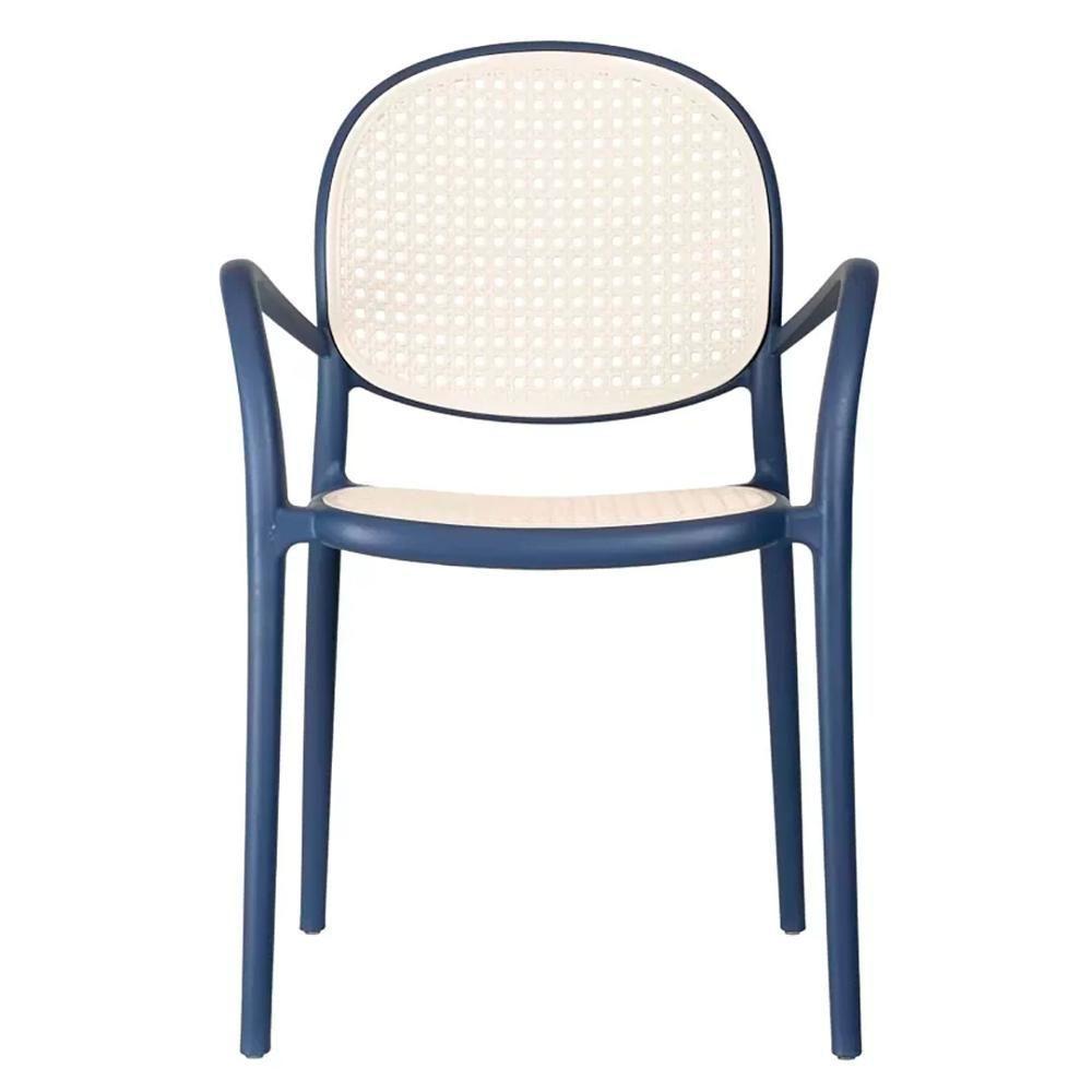 Kit 4 Cadeiras Empilhável Portofino Fratini Polipropileno Cor Azul E Assento Simulando Palha Natural - 3