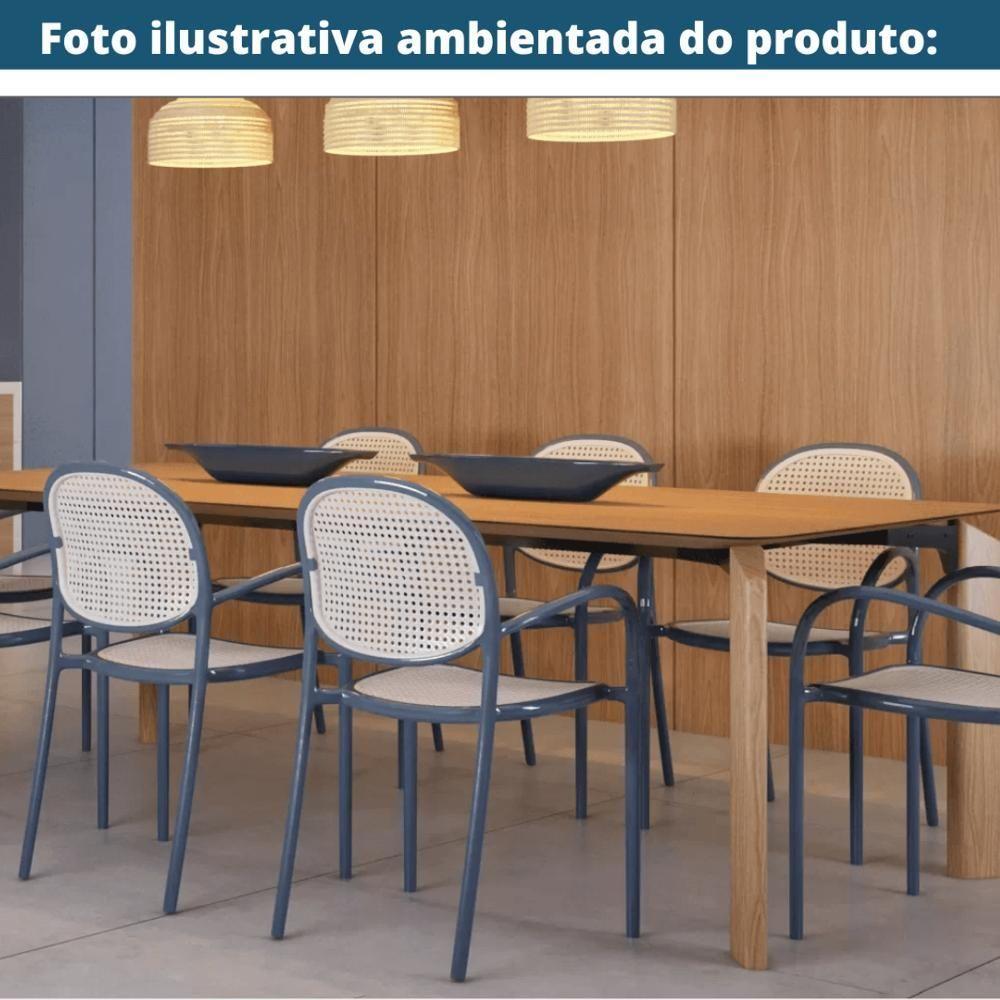 Kit 4 Cadeiras Empilhável Portofino Fratini Polipropileno Cor Azul E Assento Simulando Palha Natural - 4