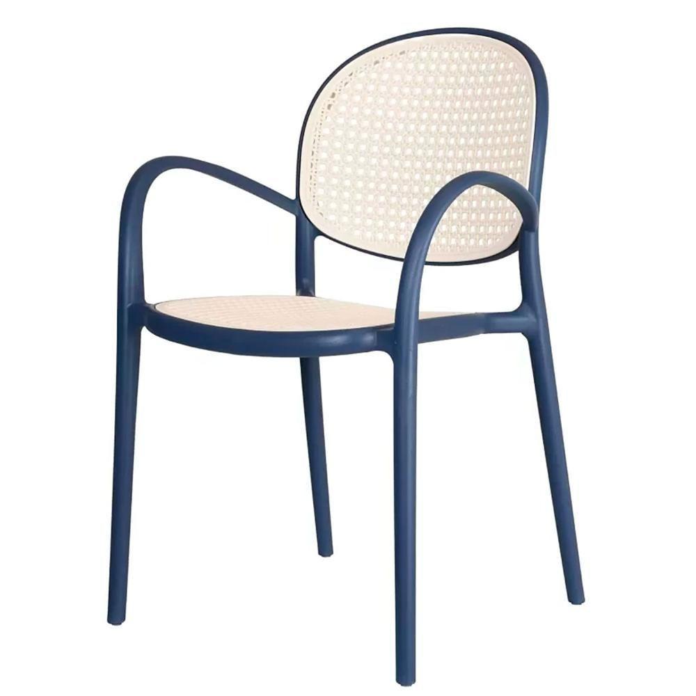 Kit 4 Cadeiras Empilhável Portofino Fratini Polipropileno Cor Azul E Assento Simulando Palha Natural - 5