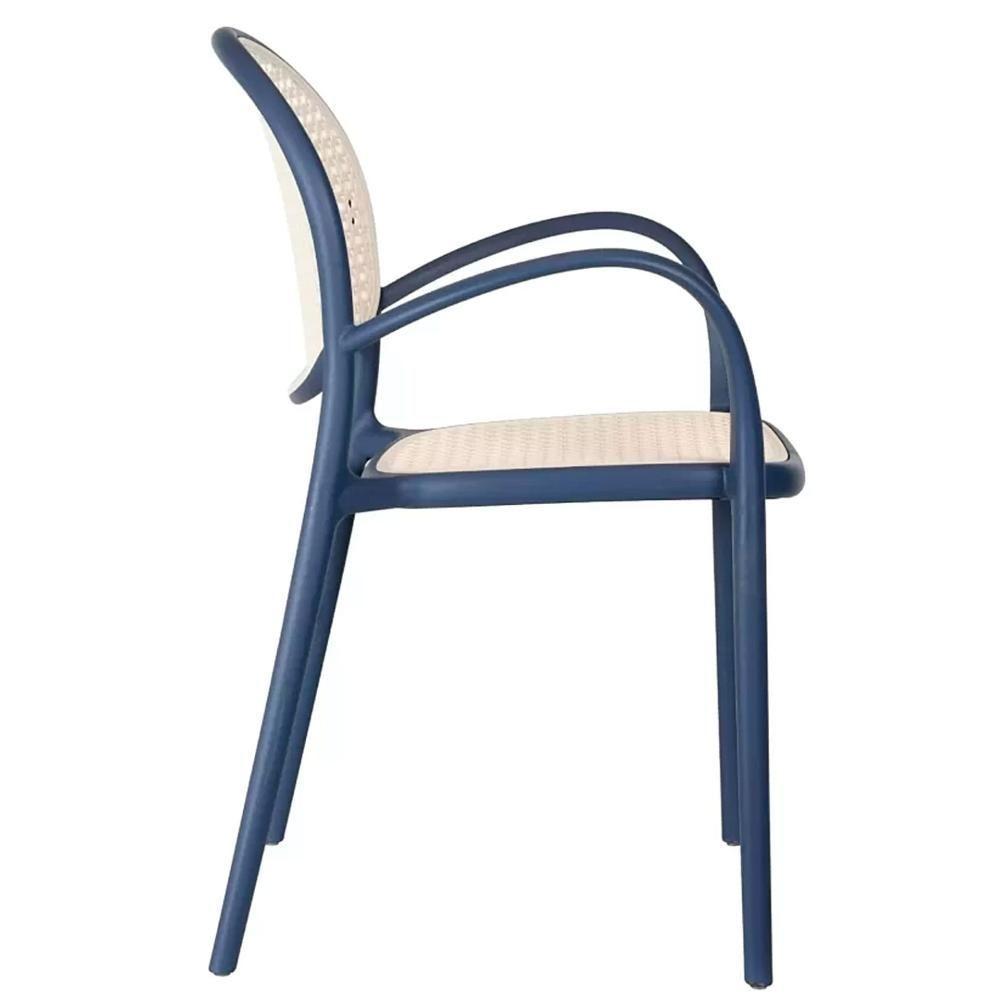 Kit 4 Cadeiras Empilhável Portofino Fratini Polipropileno Cor Azul E Assento Simulando Palha Natural - 6