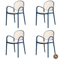 Kit 4 Cadeiras Empilhável Portofino Fratini Polipropileno Cor Azul E Assento Simulando Palha Natural - 1