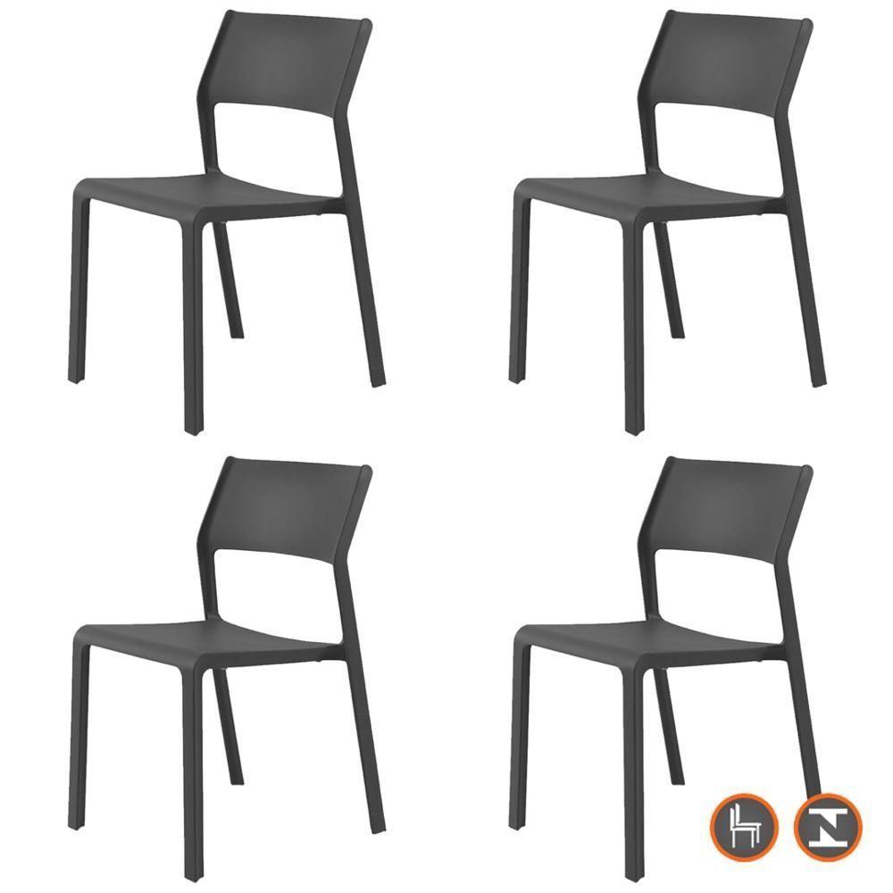 Kit 4 Cadeiras Empilhável Inmetro Mykonos Fratini Em Polipropileno Cor Preto - 1