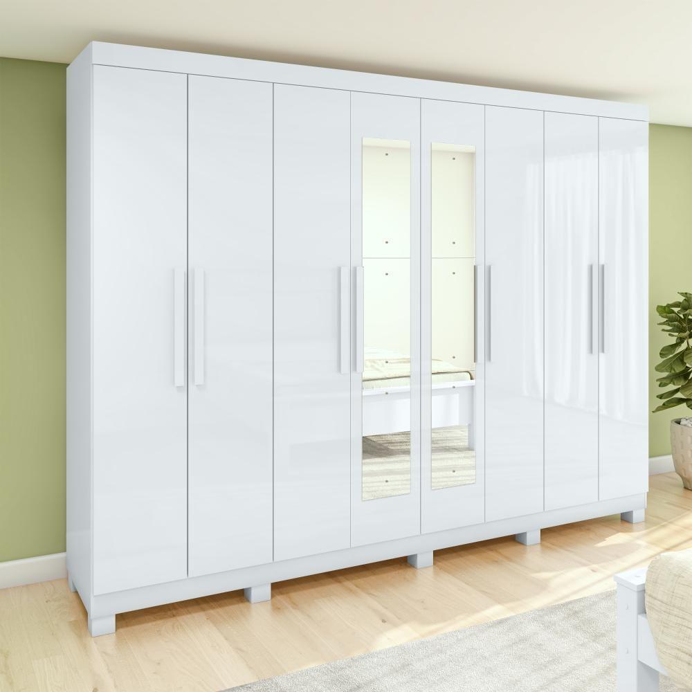 Guarda-roupa Casal Easy Slim 8 Portas Com Espelho E Pés Branco - 4