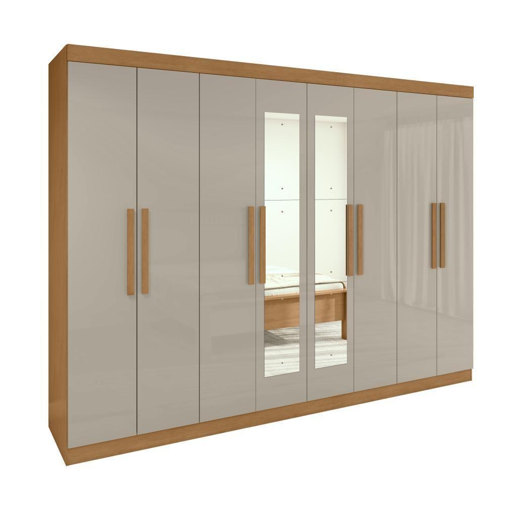 Guarda-roupa Casal Easy Slim 8 Portas Com Espelho Amendoa Clean/off White Lopas - 2