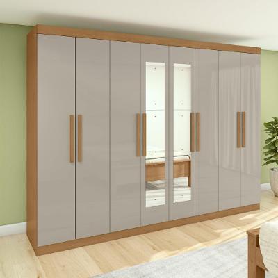 Guarda Roupa Casal Easy Slim 8 Portas 4 Gavetas Amendoa Clean-Off White Móveis Lopas