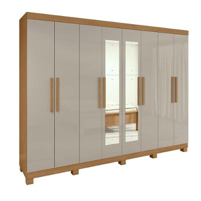 Guarda Roupa Casal Easy Slim 8 Portas 4 Gavetas Marrom MDF com Espelho Móveis Lopas