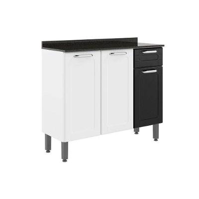 Módulo Cozinha Bertolini Dona Maria Balcão  6173 3 Portas 1 Gaveta c/ Tampo e Pés Branco/Preto